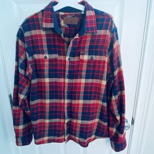 ORVIS FLANNEL SHIRT JACKET Mens XXL Red Gray Plaid Big Bear Jac Shacket Jacshirt